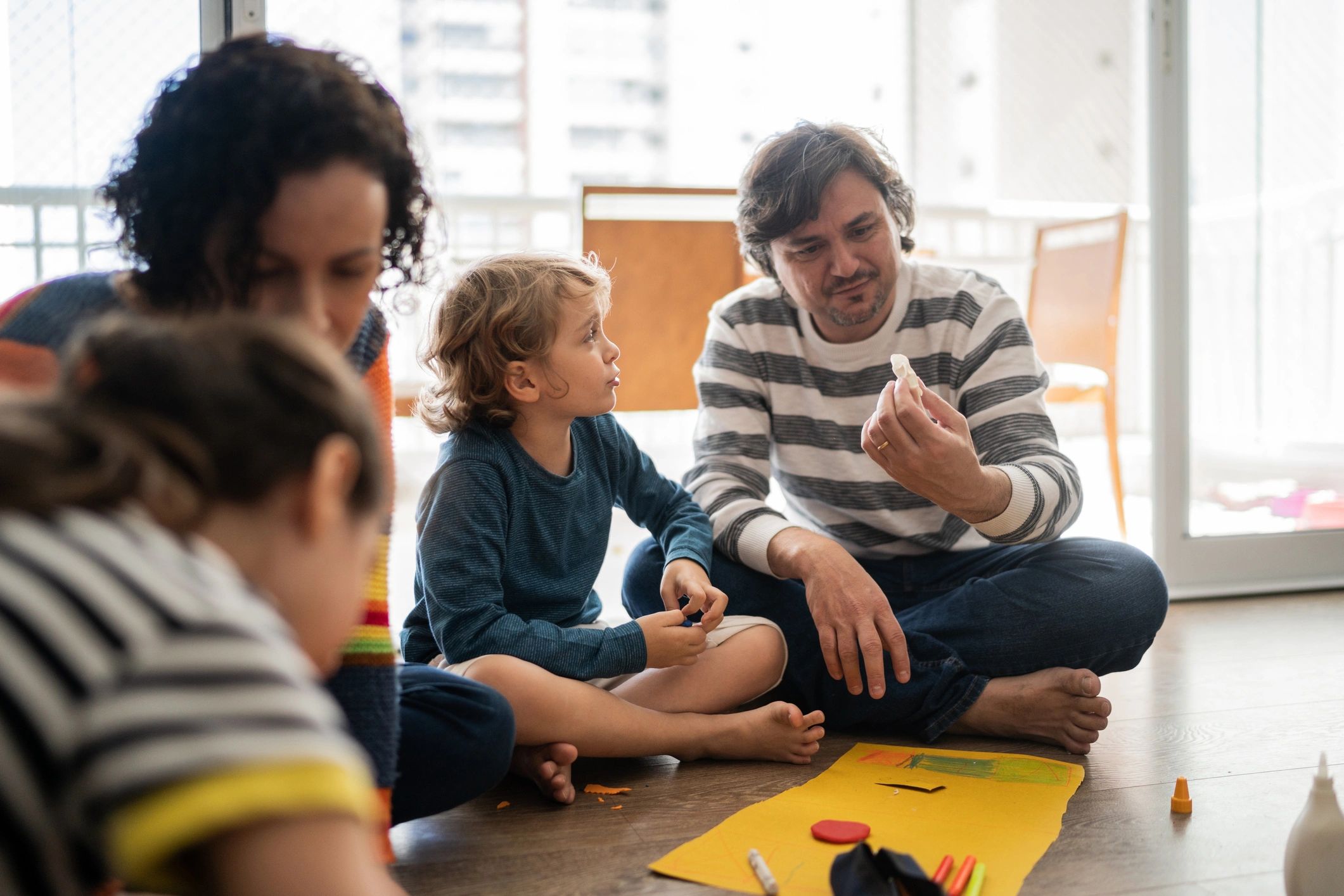 Family engaging in a creative activity together
