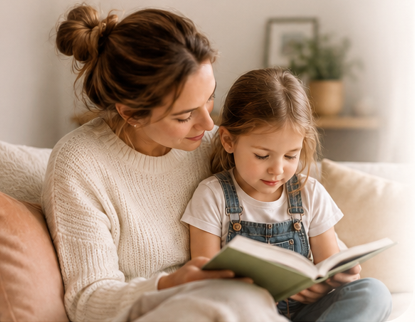 Mother and daughter reading together
